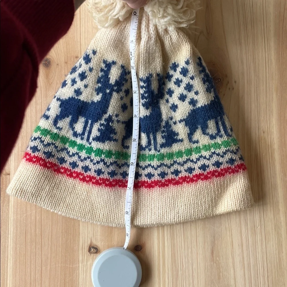 Andres Vintage Kids Hand Knit Pure Wool Nordic Knit Reindeer Winter Hat